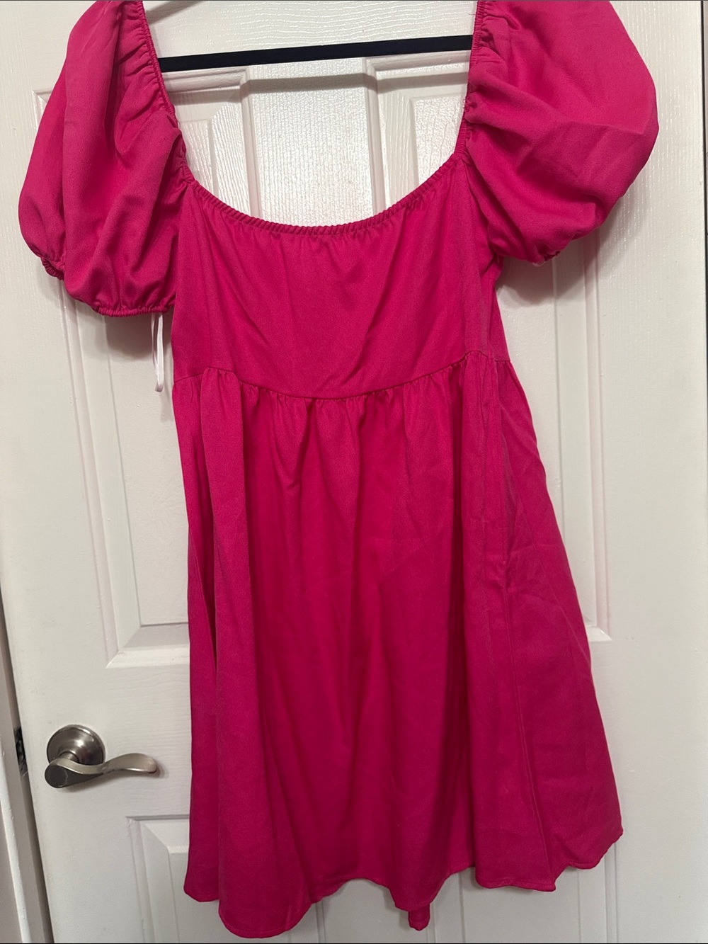 Girls' Bright Pink Puff-Sleeve Dress